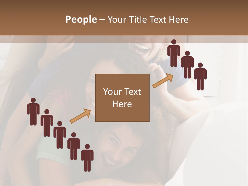 Five People In Living Room Piled Up Smiling PowerPoint Template