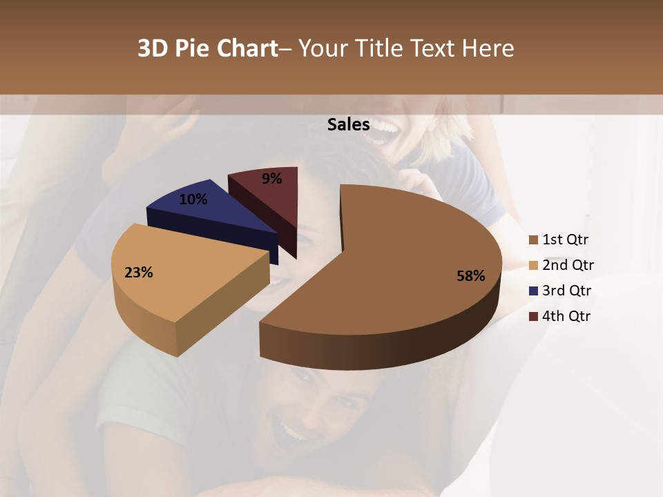 Five People In Living Room Piled Up Smiling PowerPoint Template