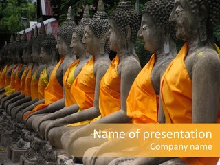 Aligned Statues Of Buddha PowerPoint Template