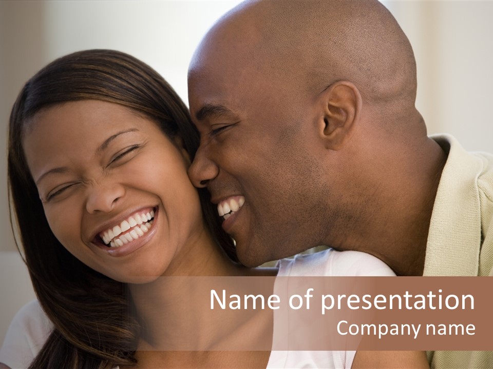 Couple In Living Room Smiling PowerPoint Template