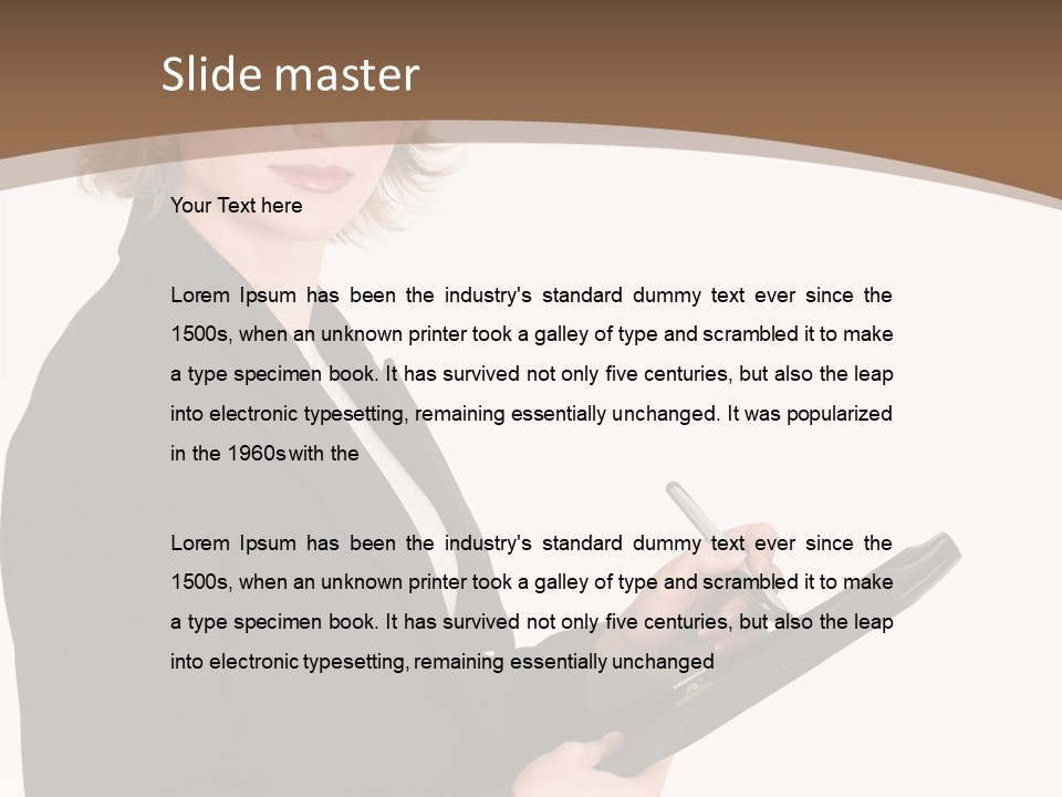 A Woman In A Business Suit Writing On A Clipboard PowerPoint Template