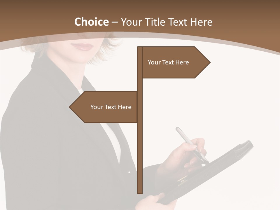 A Woman In A Business Suit Writing On A Clipboard PowerPoint Template