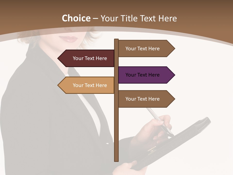 A Woman In A Business Suit Writing On A Clipboard PowerPoint Template