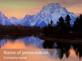 Mount Moran Reflectin In The Snake River At Oxbow Bend, Grand Teton National Park, Wyoming. PowerPoint Template