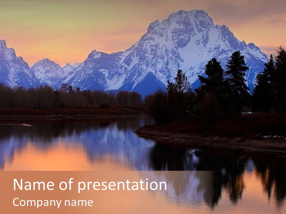 Mount Moran Reflectin In The Snake River At Oxbow Bend, Grand Teton National Park, Wyoming. PowerPoint Template