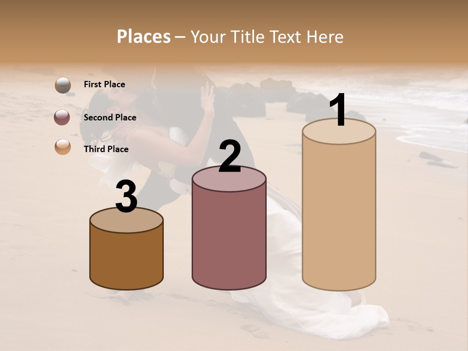 A Bride And Groom Share A Kiss On The Beach. PowerPoint Template