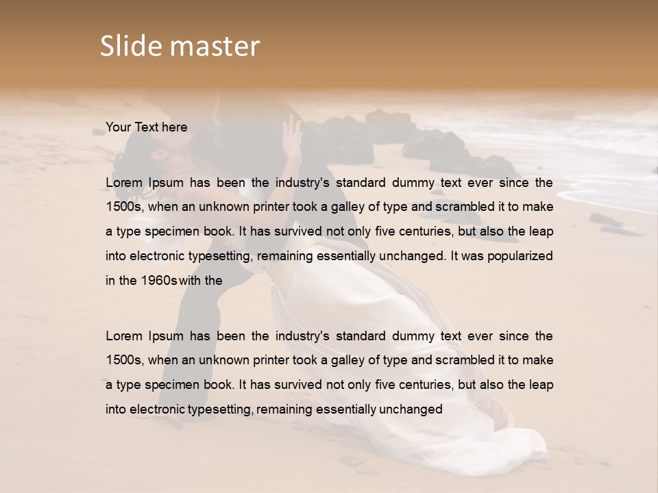 A Bride And Groom Share A Kiss On The Beach. PowerPoint Template