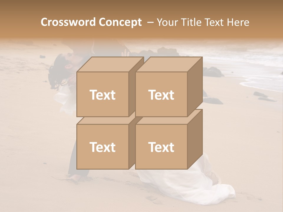 A Bride And Groom Share A Kiss On The Beach. PowerPoint Template