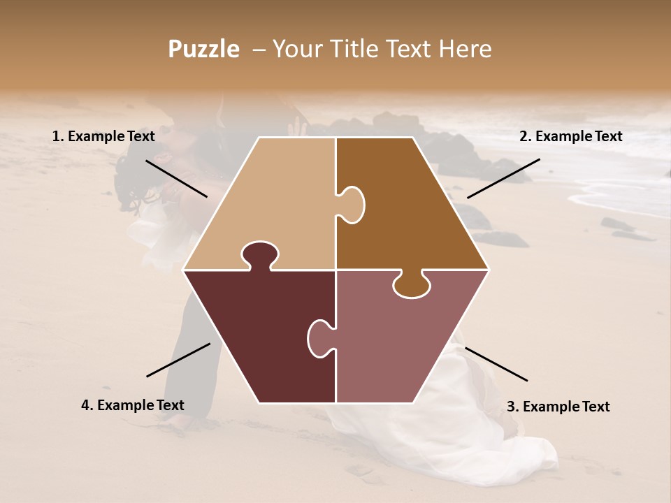 A Bride And Groom Share A Kiss On The Beach. PowerPoint Template