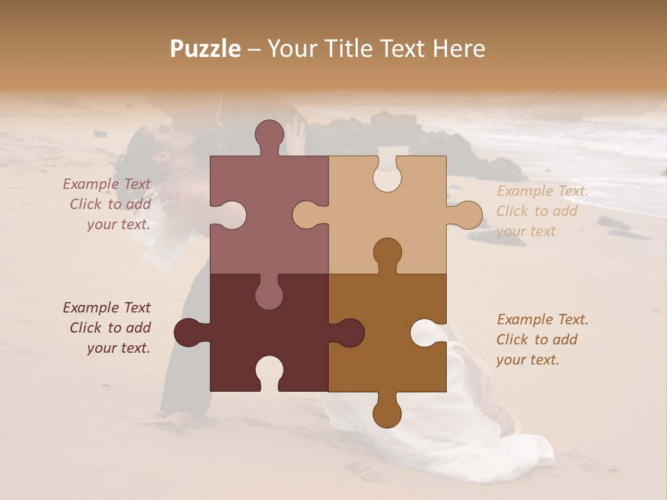 A Bride And Groom Share A Kiss On The Beach. PowerPoint Template