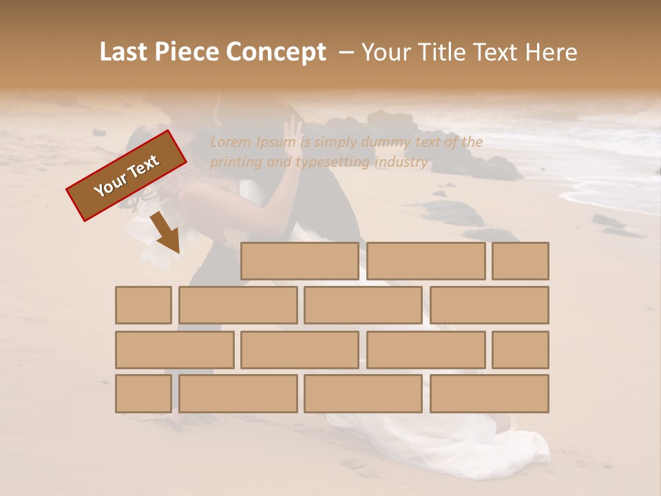 A Bride And Groom Share A Kiss On The Beach. PowerPoint Template