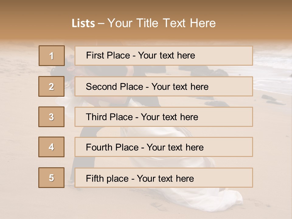 A Bride And Groom Share A Kiss On The Beach. PowerPoint Template