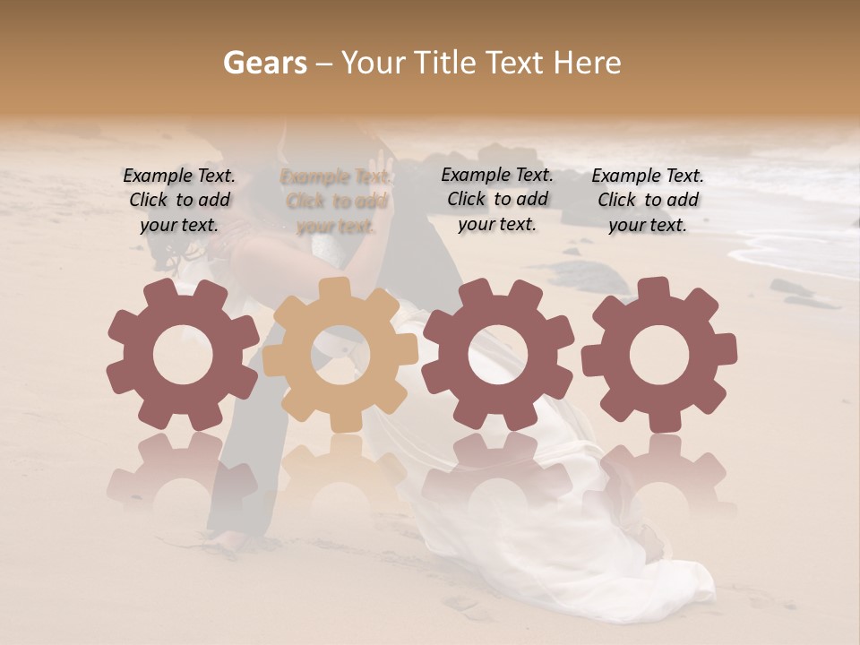 A Bride And Groom Share A Kiss On The Beach. PowerPoint Template