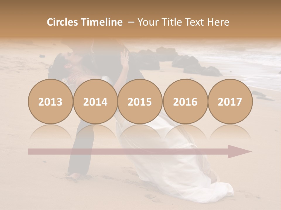 A Bride And Groom Share A Kiss On The Beach. PowerPoint Template