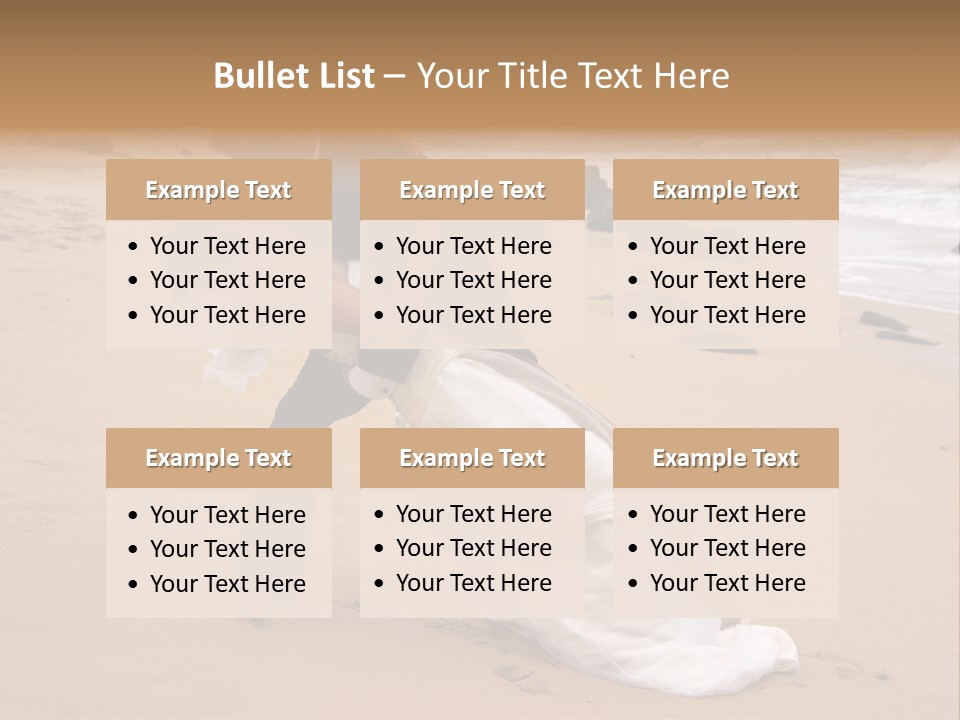 A Bride And Groom Share A Kiss On The Beach. PowerPoint Template