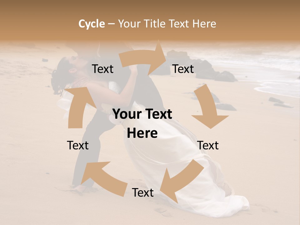 A Bride And Groom Share A Kiss On The Beach. PowerPoint Template