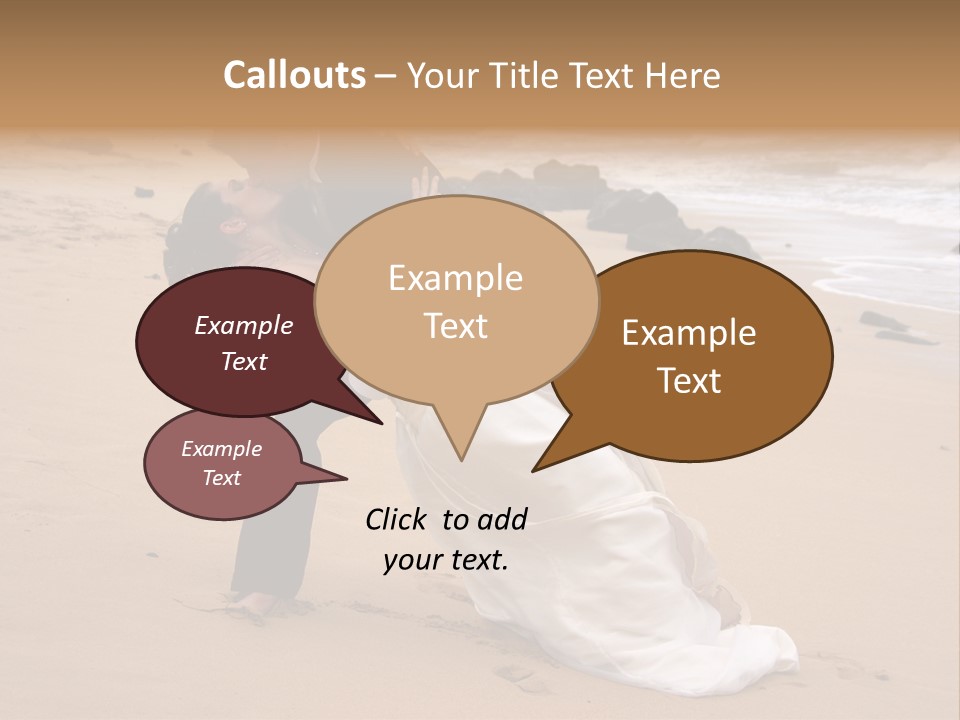 A Bride And Groom Share A Kiss On The Beach. PowerPoint Template