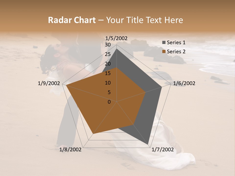 A Bride And Groom Share A Kiss On The Beach. PowerPoint Template