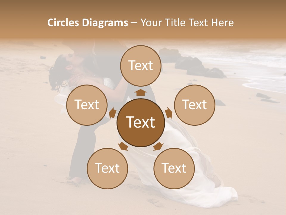 A Bride And Groom Share A Kiss On The Beach. PowerPoint Template