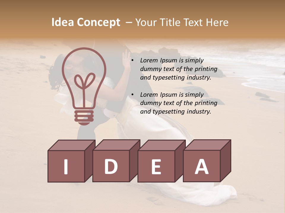 A Bride And Groom Share A Kiss On The Beach. PowerPoint Template