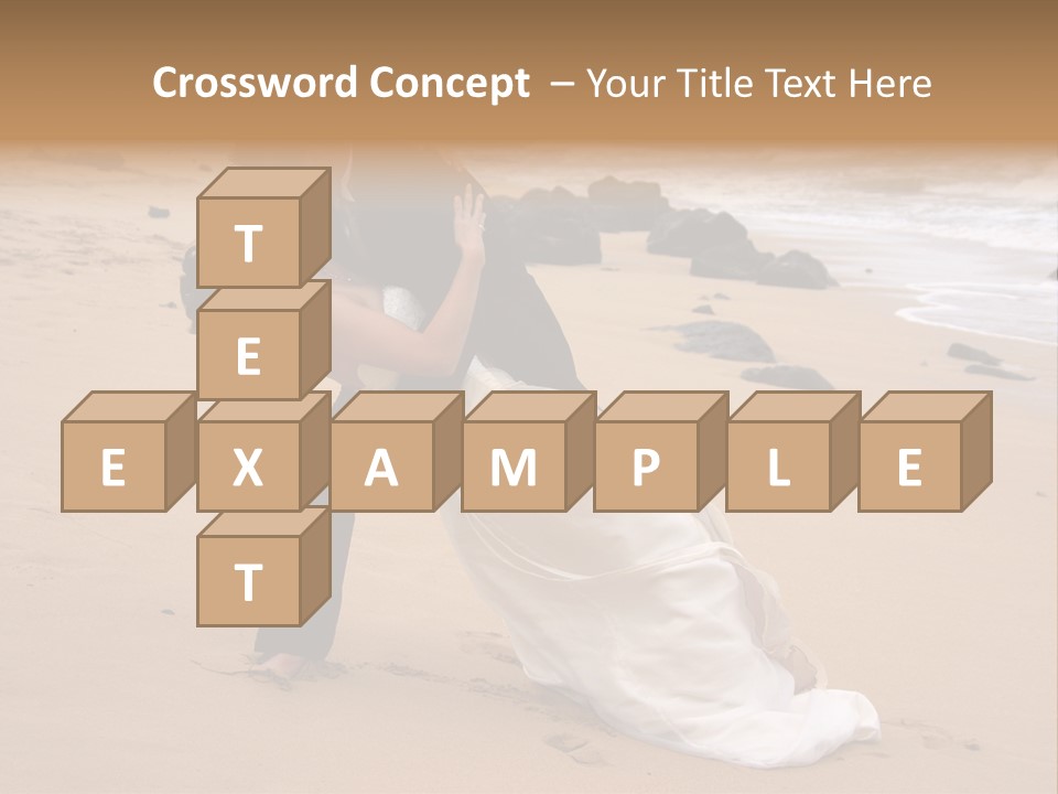 A Bride And Groom Share A Kiss On The Beach. PowerPoint Template