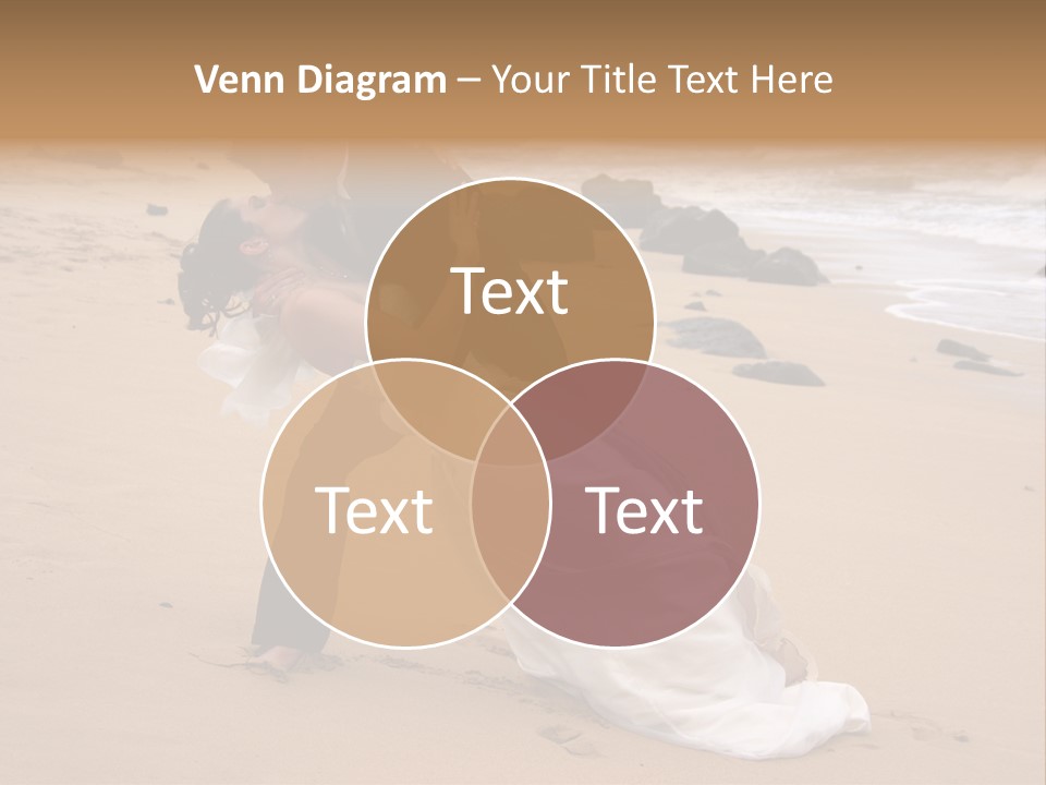 A Bride And Groom Share A Kiss On The Beach. PowerPoint Template