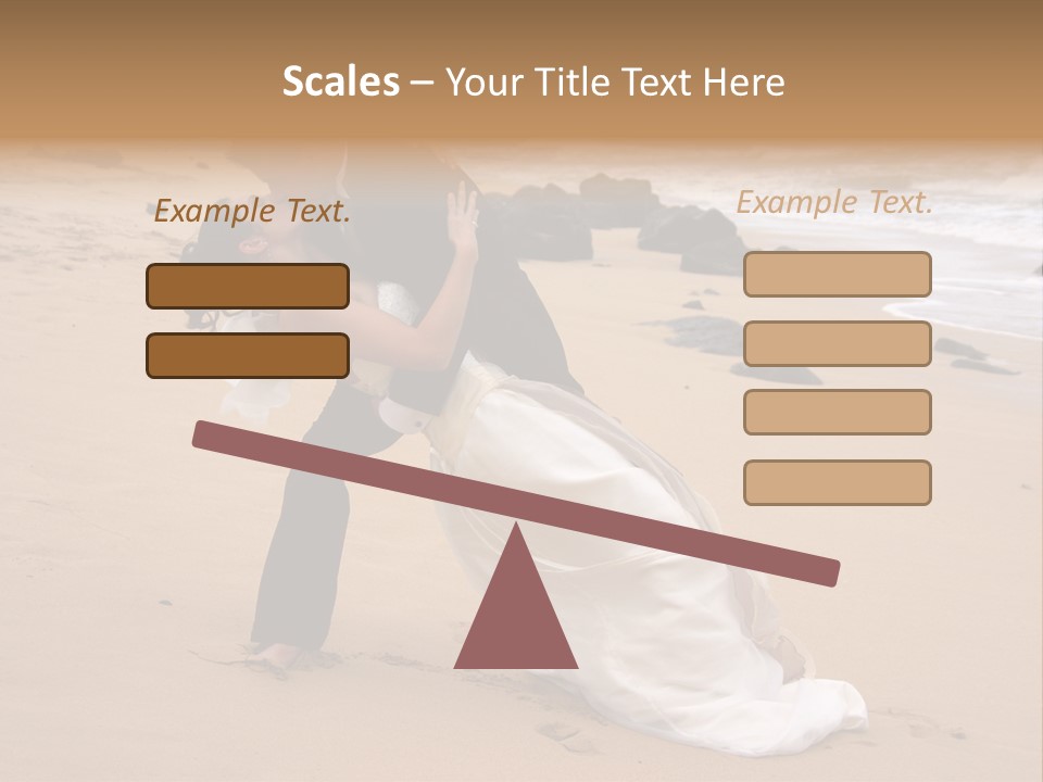 A Bride And Groom Share A Kiss On The Beach. PowerPoint Template