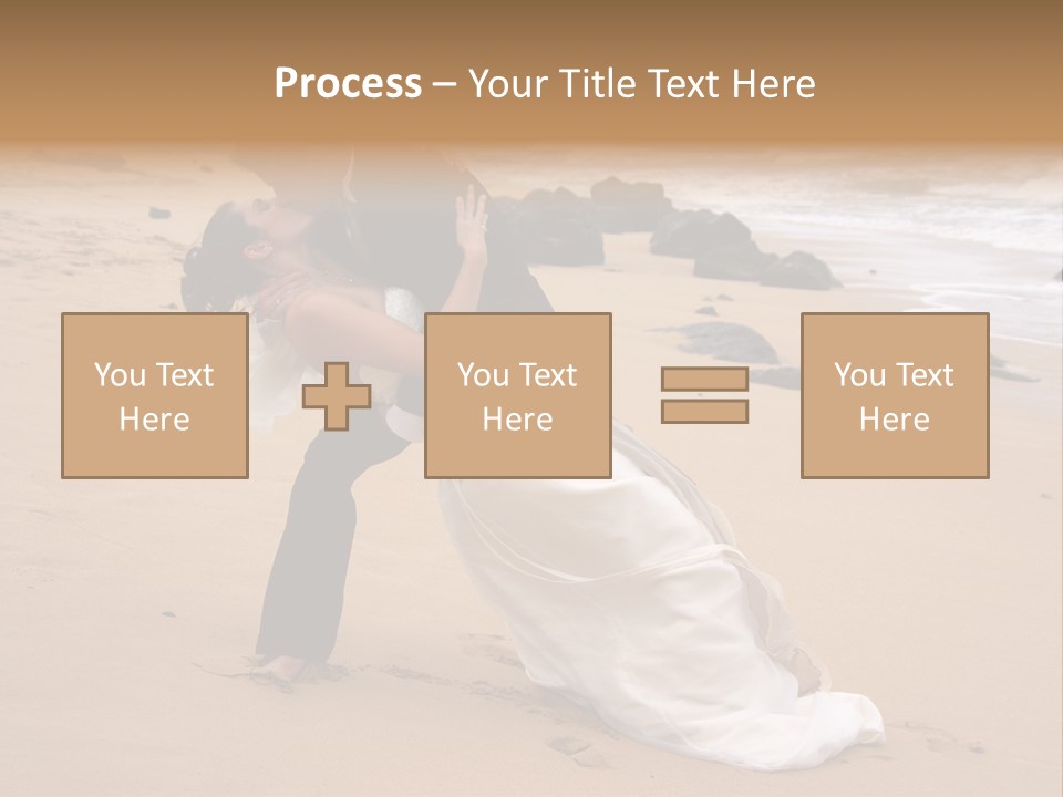 A Bride And Groom Share A Kiss On The Beach. PowerPoint Template