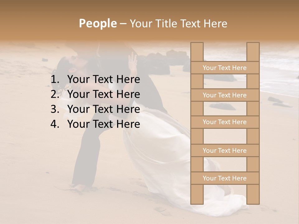 A Bride And Groom Share A Kiss On The Beach. PowerPoint Template