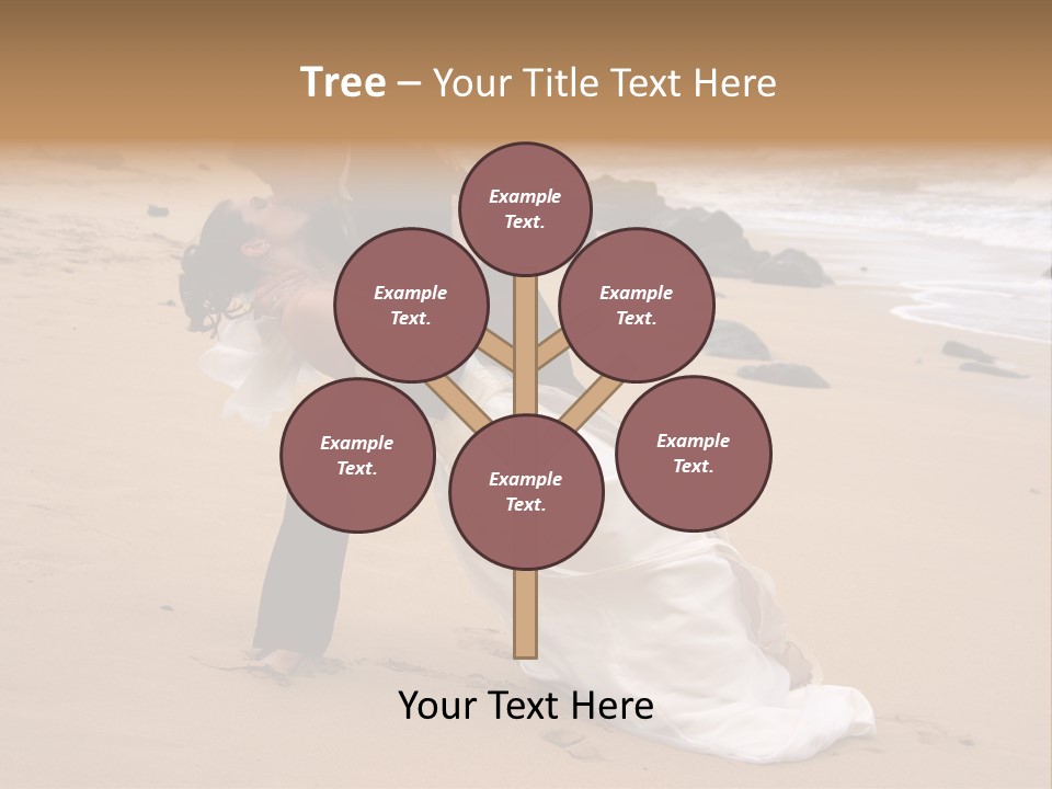 A Bride And Groom Share A Kiss On The Beach. PowerPoint Template