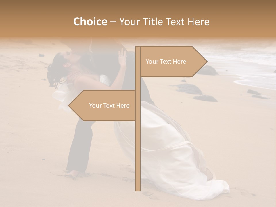 A Bride And Groom Share A Kiss On The Beach. PowerPoint Template