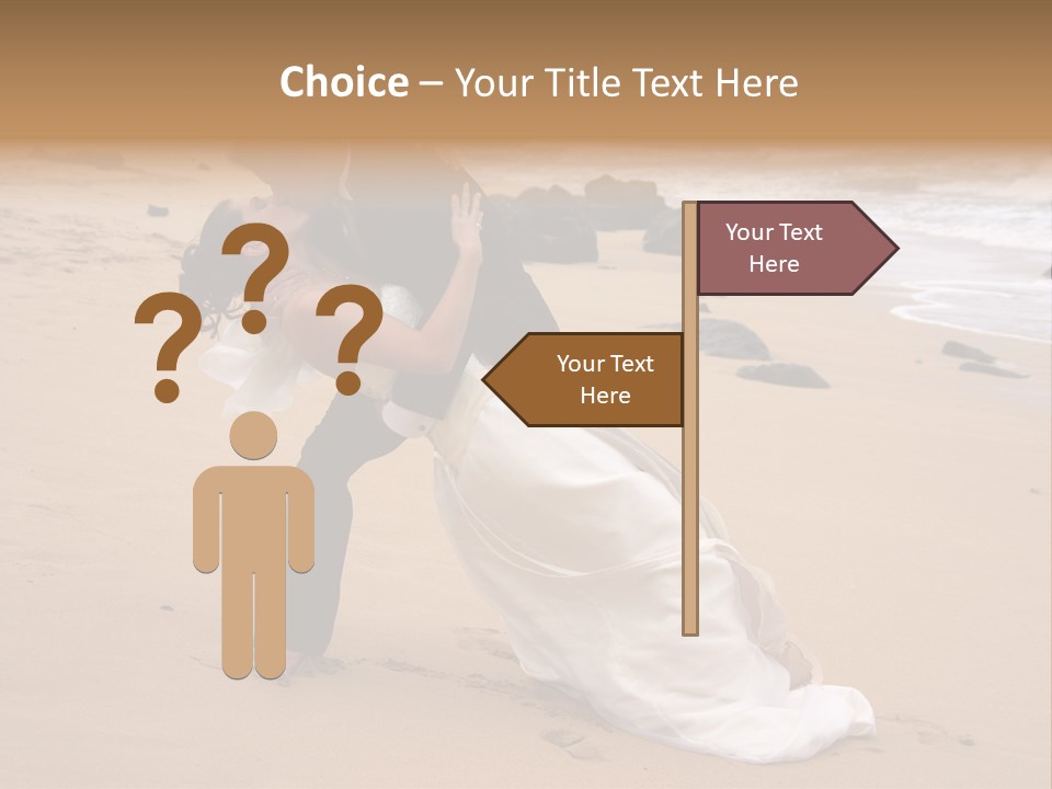 A Bride And Groom Share A Kiss On The Beach. PowerPoint Template