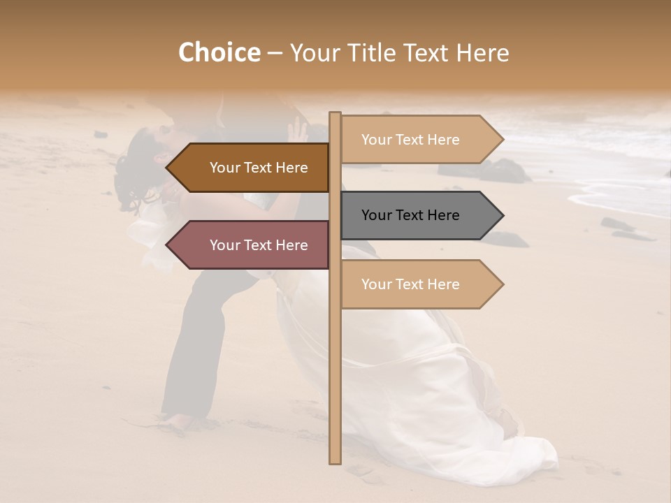 A Bride And Groom Share A Kiss On The Beach. PowerPoint Template