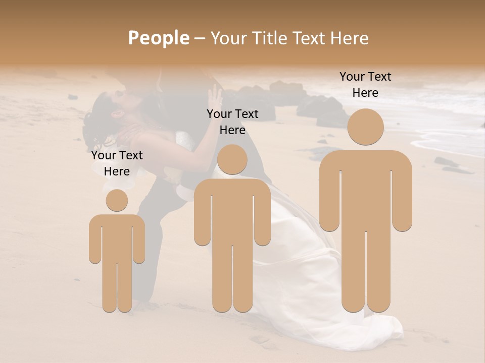 A Bride And Groom Share A Kiss On The Beach. PowerPoint Template