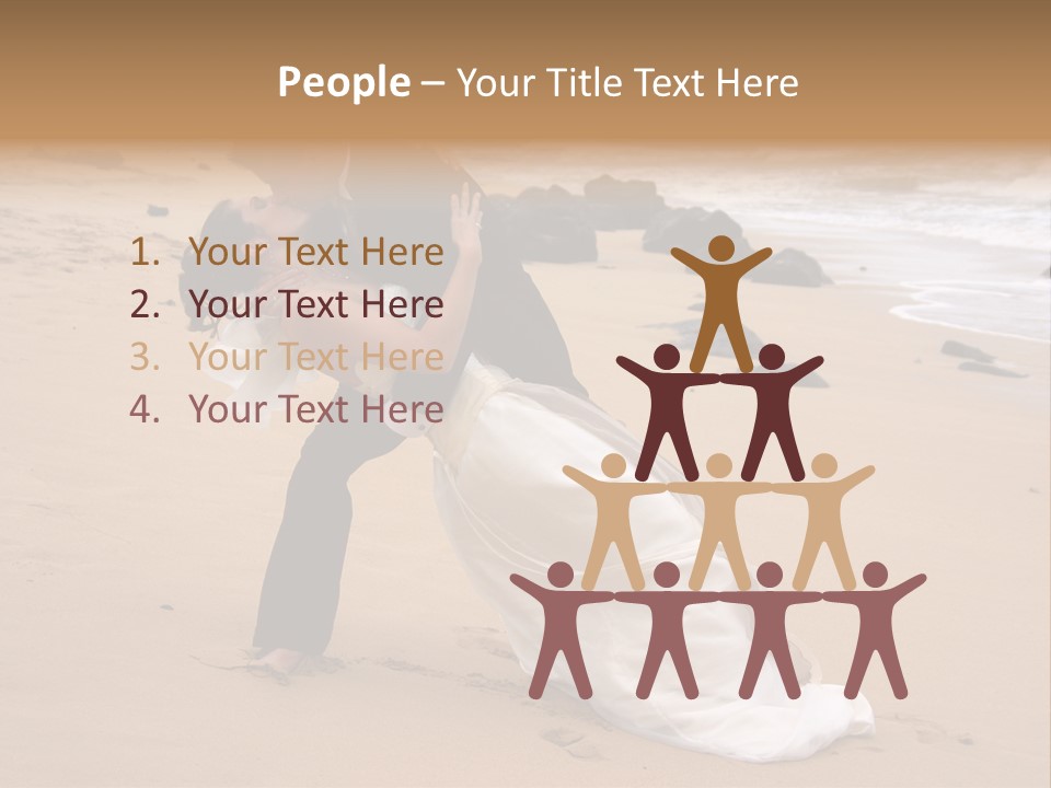 A Bride And Groom Share A Kiss On The Beach. PowerPoint Template