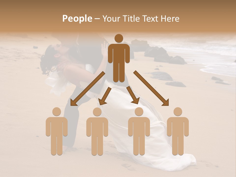 A Bride And Groom Share A Kiss On The Beach. PowerPoint Template