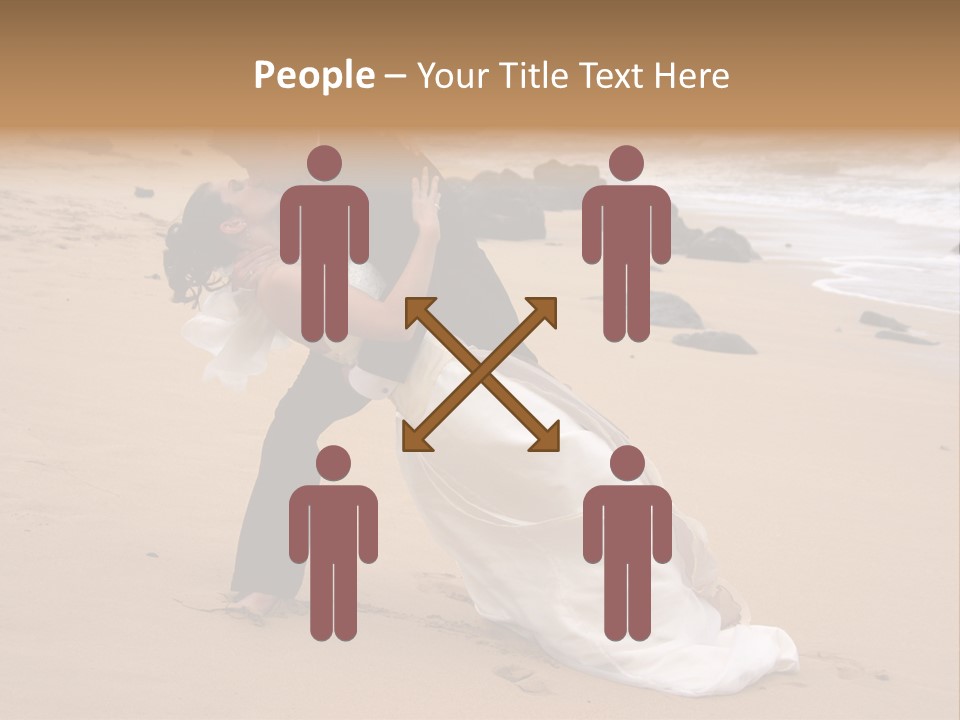 A Bride And Groom Share A Kiss On The Beach. PowerPoint Template