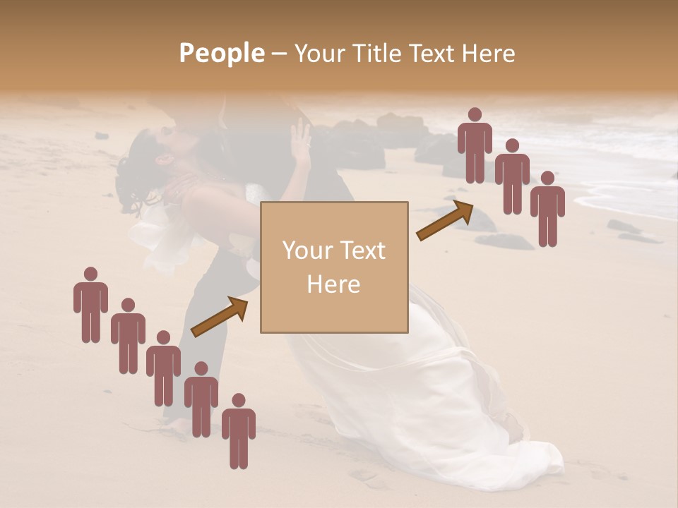 A Bride And Groom Share A Kiss On The Beach. PowerPoint Template