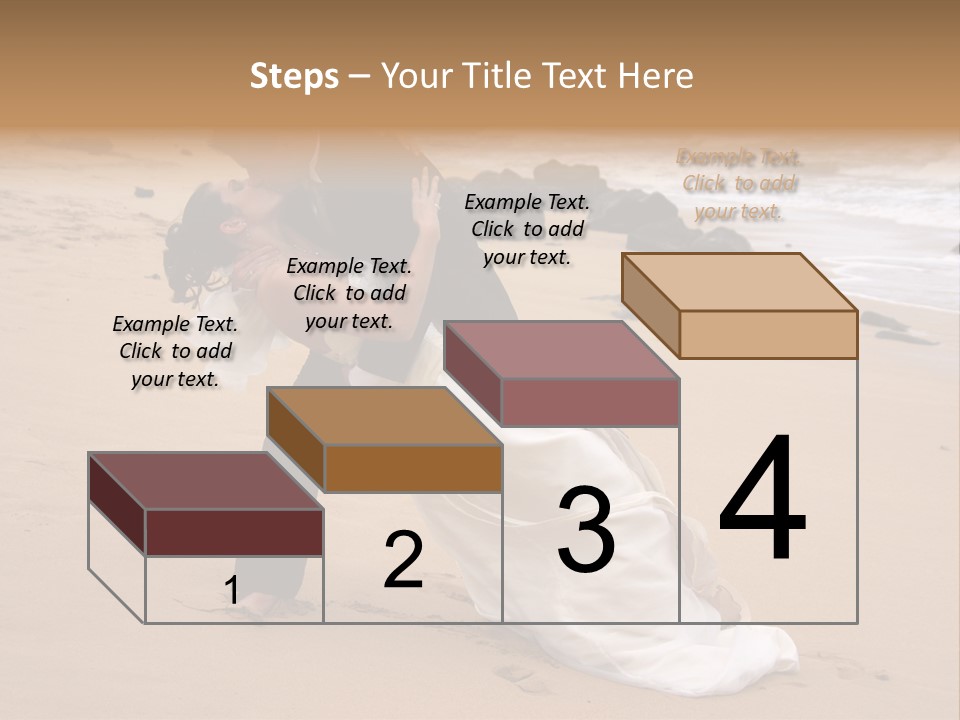 A Bride And Groom Share A Kiss On The Beach. PowerPoint Template