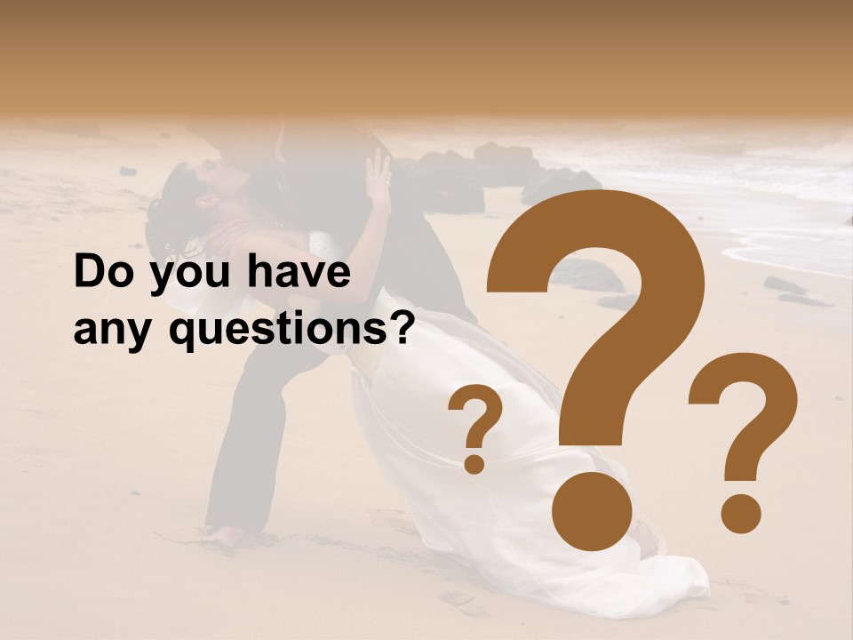 A Bride And Groom Share A Kiss On The Beach. PowerPoint Template