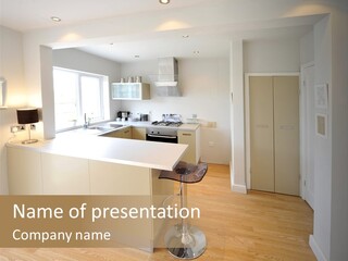 Colour Image Kitchen In Newly Restored Rebuilt House Work Surfaces PowerPoint Template