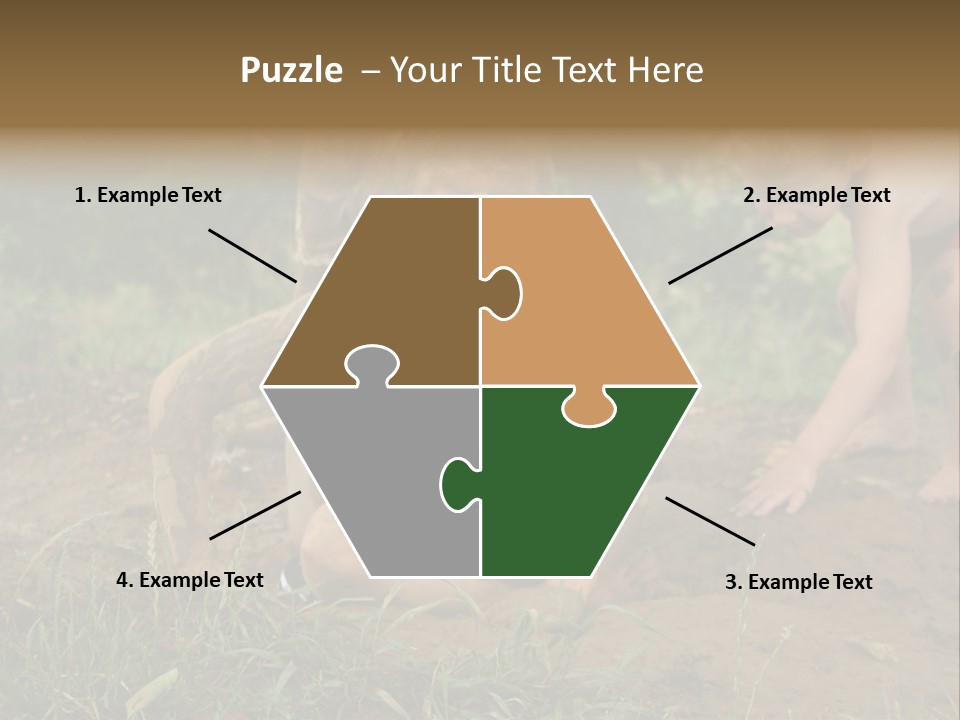 Boy Painted With Mud Sitting In Dirt Hole With Other Boys Playing In Background PowerPoint Template