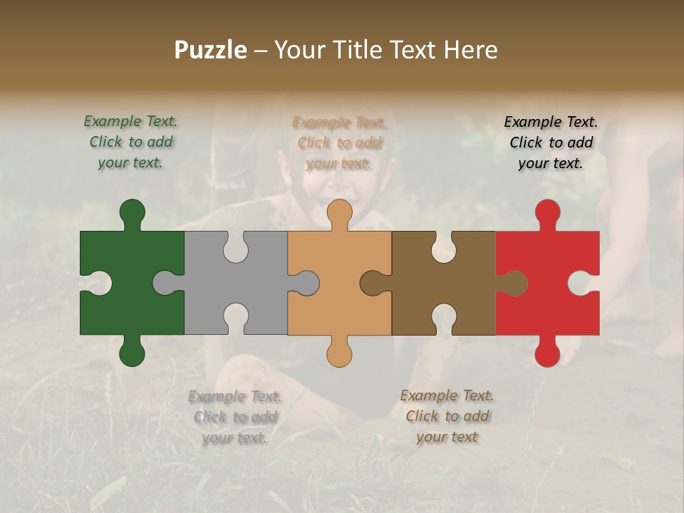 Boy Painted With Mud Sitting In Dirt Hole With Other Boys Playing In Background PowerPoint Template