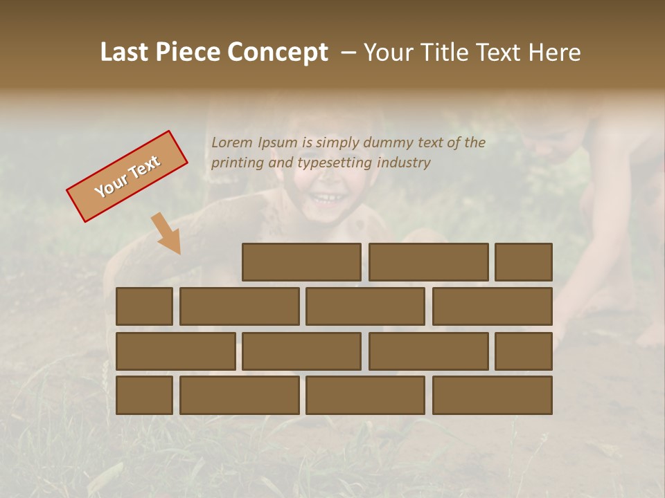 Boy Painted With Mud Sitting In Dirt Hole With Other Boys Playing In Background PowerPoint Template