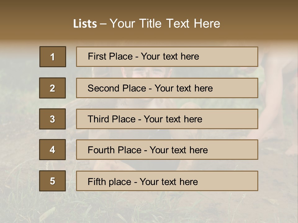 Boy Painted With Mud Sitting In Dirt Hole With Other Boys Playing In Background PowerPoint Template