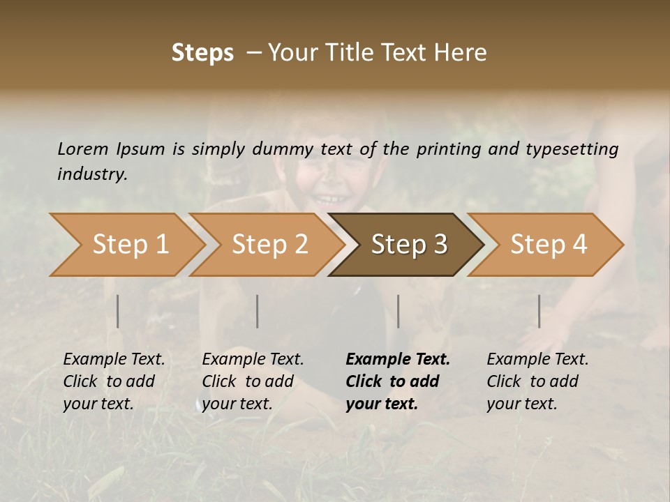 Boy Painted With Mud Sitting In Dirt Hole With Other Boys Playing In Background PowerPoint Template