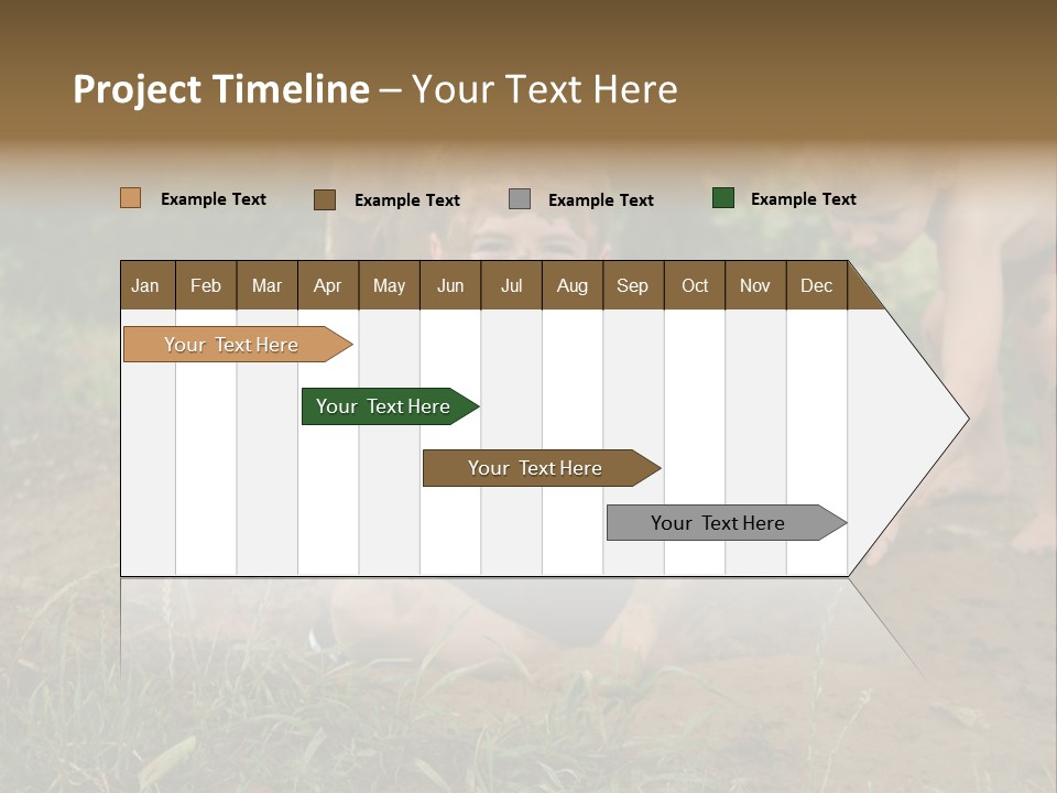 Boy Painted With Mud Sitting In Dirt Hole With Other Boys Playing In Background PowerPoint Template