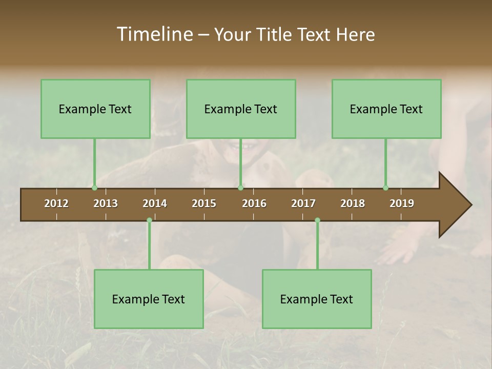 Boy Painted With Mud Sitting In Dirt Hole With Other Boys Playing In Background PowerPoint Template
