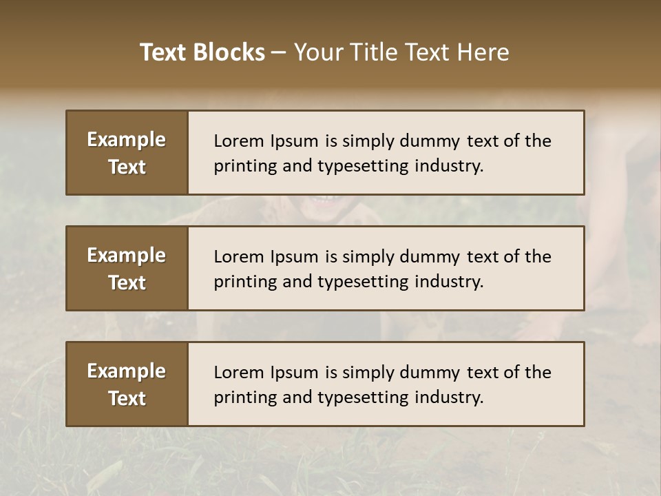 Boy Painted With Mud Sitting In Dirt Hole With Other Boys Playing In Background PowerPoint Template