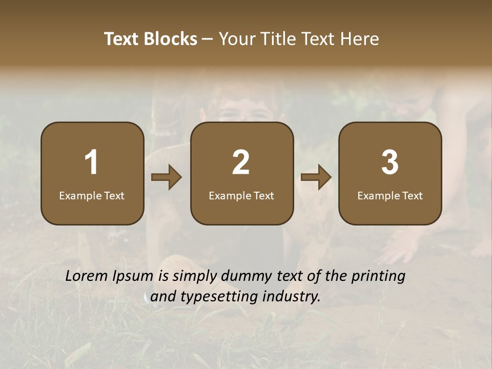 Boy Painted With Mud Sitting In Dirt Hole With Other Boys Playing In Background PowerPoint Template